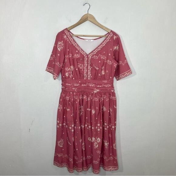 Eshakti Pink Vintage Floral Print Crepe Pleated Empire Dress Size Large or 14 - Picture 1 of 15